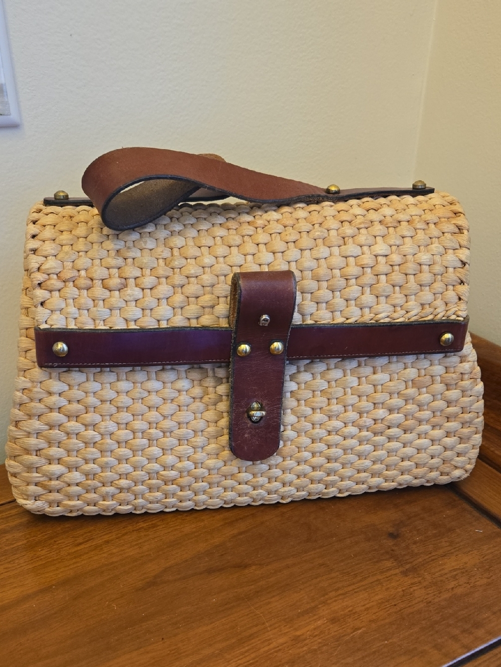Fabulous Vintage Handmade Etienne Aigner Straw Handbag Purse Leather Trim 🧡